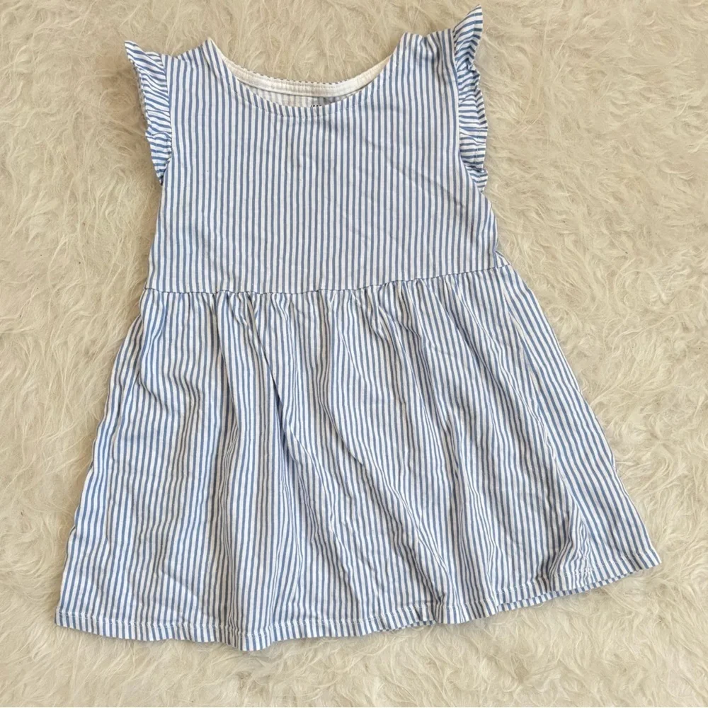H&M Blue and White Pinstriped Ruffle Sleeve Sundress